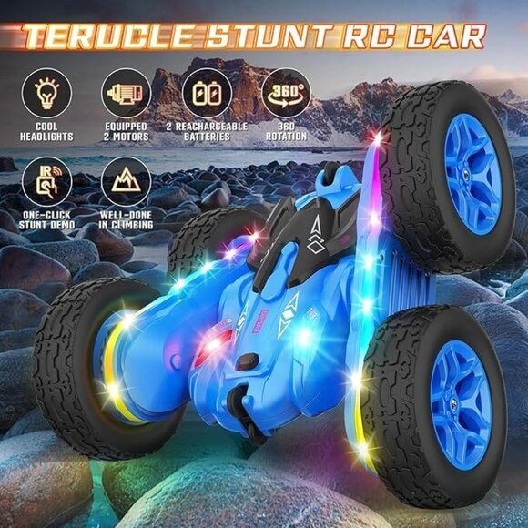 Double-Sided 360° Rotating 4WD Remote Control Car Rc Cars Stunt Toys Gift(1 set) - Picture 3 of 8